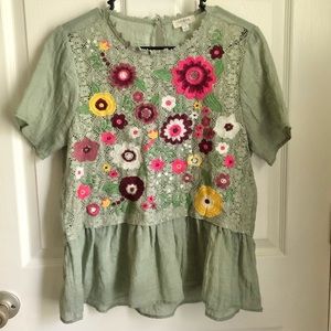 Umgee Women Lace Top Blouse Olive Green Small